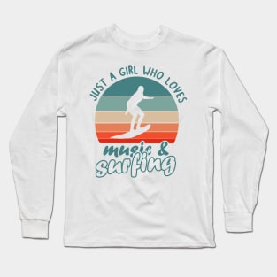 Women surfing girl surfboard vacation wave Long Sleeve T-Shirt